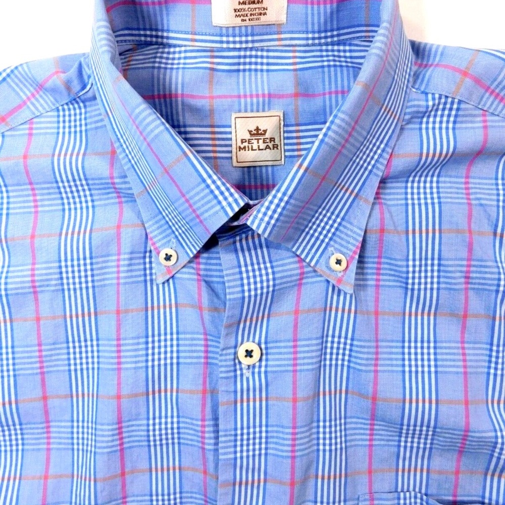 Peter Millar Blue and Pink Checkered Shirt